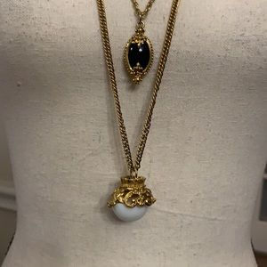 Vintage Double layer black & white egg pendant statement necklace